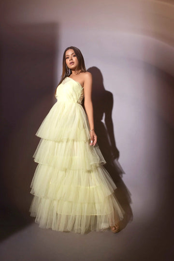 One shoulder tulle dress glamfe